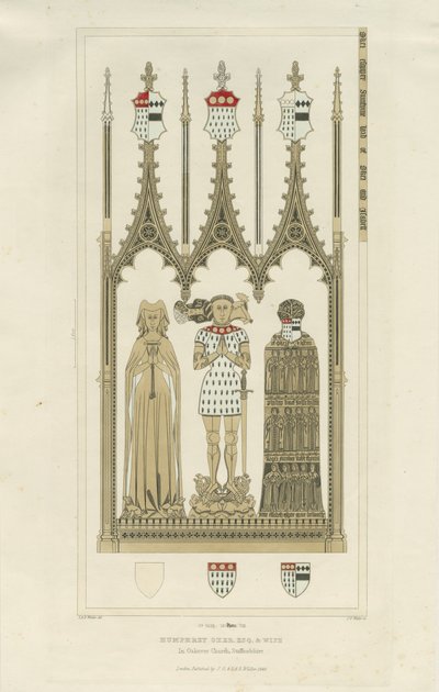 Interiör av Okeover Church - Monument till Humphrey Oker: gravyr, nd [c 1846] (tryck) av School English