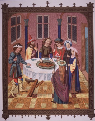 Judisk påskceremoni (färg litho) av School English
