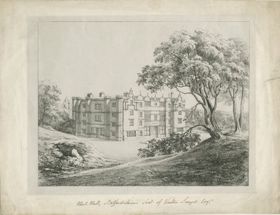 Keele Hall: litografi och [?1700-talet] (tryck) av School English