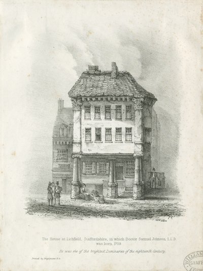 Lichfield - Dr. Johnsons födelseplats: litografi och [1800-talet] (tryck) av School English
