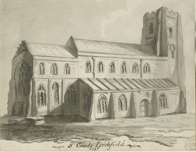 Lichfield - St. Tchads kyrka: sepiateckning av School English