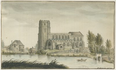 Lichfield - St. Chads Church: akvarellmålning, och [? 1700-talet] (målning) av School English