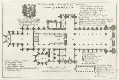 Lichfield Cathedral - Grundplan: gravyr och [tidigt 1700-tal] (tryck) av School English