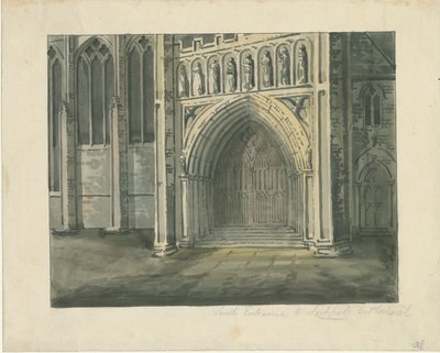 Lichfield Cathedral - South Transept: akvarellmålning, nd [?1800-talet] (målning) av School English
