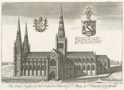 Lichfield Cathedral - South View: gravyr och [tidigt 1700-tal] (tryck) av School English
