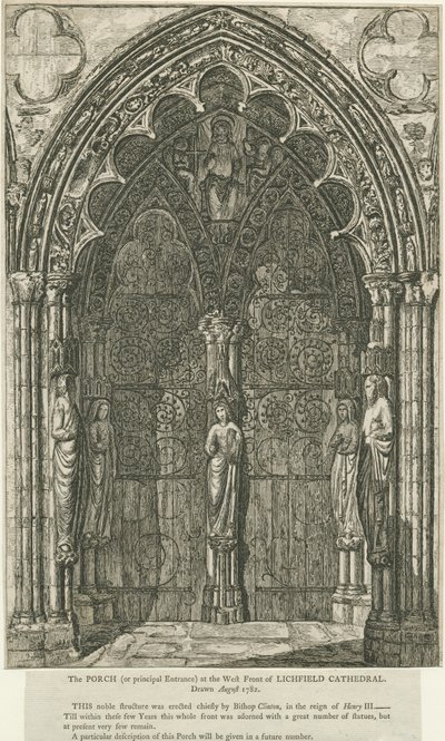 Lichfield Cathedral - West Doorway: etsning, augusti 1782 (tryck) av School English