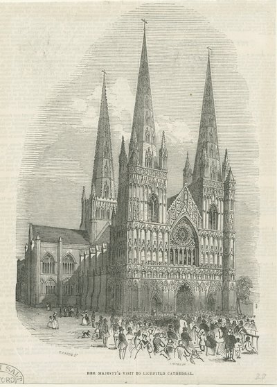 Lichfield Cathedral - West Front: träsnittsgravyr, nd [1843] (tryck) av School English