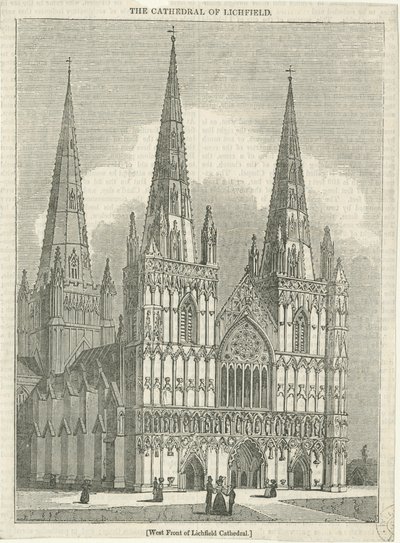 Lichfield Cathedral - West Front: träsnittsgravyr och [?1800-talet] (tryck) av School English