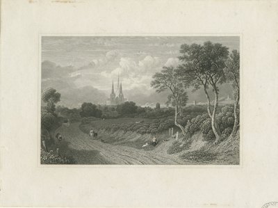 Lichfield Cathedral - West View (avlägsen): gravyr och [?1700-talet] (tryck) av School English