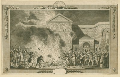 Newgate Prison and the Gordon Riots (etsning) av School English