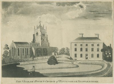 Pattingham Church and Vicarage House: akvatintgravyr, nd [? sent 1700-tal] (tryck) av School English