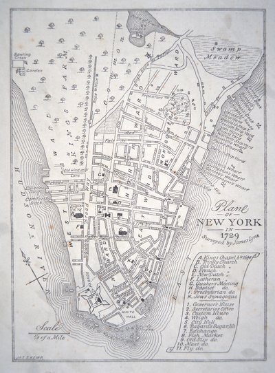 Plan över New York 1729 (litho) av School English