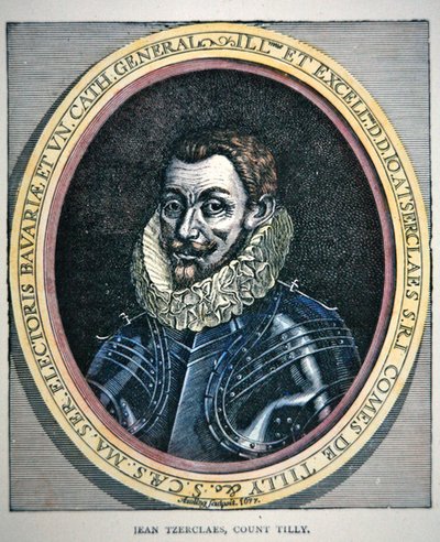 Porträtt av Johann Tserclaes (litho i färg) av School English