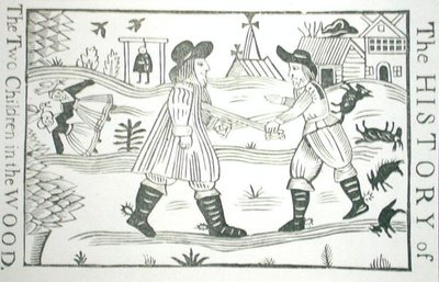 Historien om de två barnen i skogen, från en samling kapitelböcker om esoterik, c14-17 (träsnitt) av School English