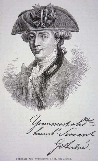 Porträttet och autografen av major John Andre (litho) av School English