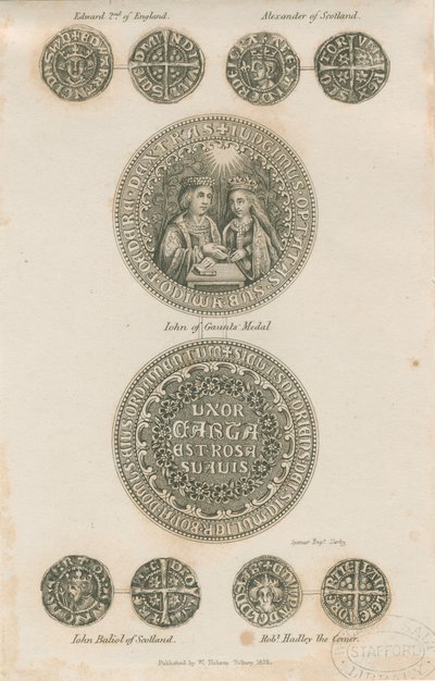 Tutbury - Tavla med medeltida mynt: gravyr, nd [c 1832] (tryck) av School English