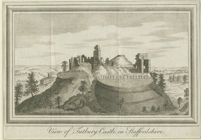 Tutbury Castle - East View: gravyr, nd [1731] (tryck) av School English