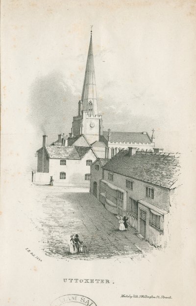 Uttoxeter kyrka - litografi av School English
