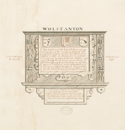 Wolstanton Church - Wall Monument till William Yonge av Caynton: ritning med penna och tvätt, nd [?1800-talet] (teckning) av School English