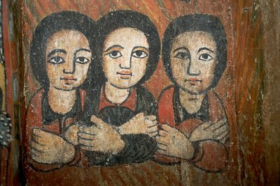 Detalj av väggmålning (fresk) av School Ethiopian
