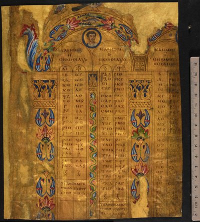 Canon-bord, 600-700-tal, Lägg till MS 5111, f.11r (penna & bläck med bladguld på pergament) av School European