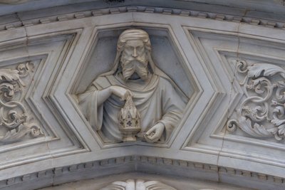 Kristus, detalj från relief runt sidoportalen, katedralen Saint Mary of Flower, Florens (UNESCOs världsarvslista av School Florentine