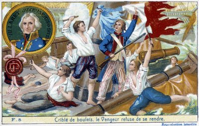 Amiral Villaret (1750-1812), en representant i medaljongen, levererade sjöslaget vid Ouessant till engelsmännen Howe 1794. av School French