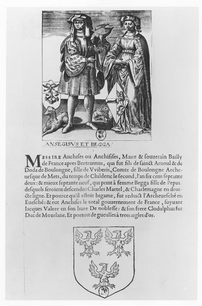Ansegisel och hans fru Begga (gravyr) av School French