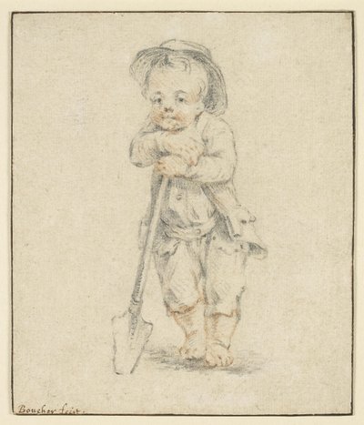 Pojke lutad på en spade (krita på papper) av School French