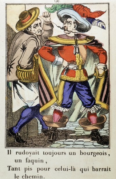 Kapten Fracasse: "" Han gjorde alltid en bourgeois..."" roman av Theophile Gautier (1811-1872) - Bild av Epinal av School French