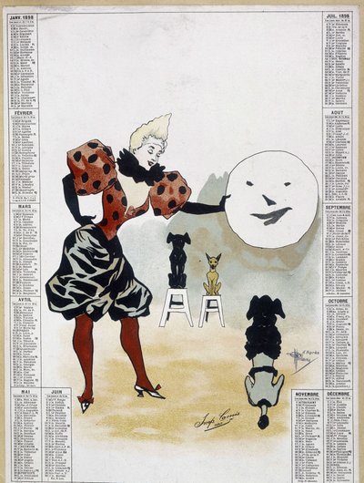 Cirkus: de lärda hundarna - kalender, Arts Deco. av School French
