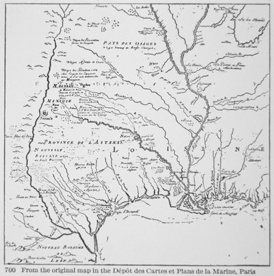 Colonial America: Karta över Louisiana, New France (litho) av School French