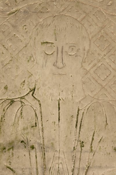 Detalj av en klosterrelief (sten) av School French