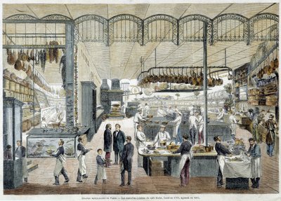 Bra restauranger i Paris: de nya köken på Café Riche, grundat 1785, utvidgat 1865. av School French