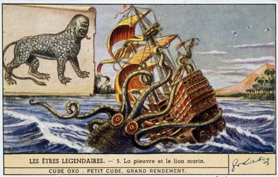 Legendariska varelser - bläckfisk och sjölejon - chromo Liebig färg. av School French