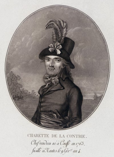 Medaljongporträtt av Francois Athanase (Francois-Athanase) Charette de la Contrie, Vendéens chef av School French