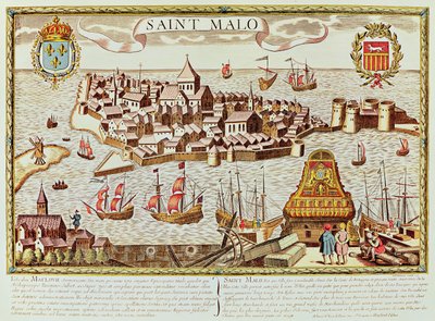 Utsikt över hamnen och den befästa staden Saint Malo, som ligger vid Bretagnes kust av School French