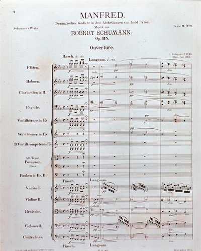 Noter till invigningen av "Manfred" (opus 115) av den tyske kompositören Robert Schumann (tryck) av School German