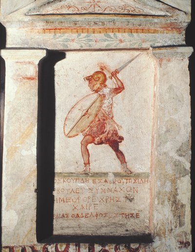 En av Dioskurerna (Castor eller Pollux), grekisk (målning på sten) av School Greek
