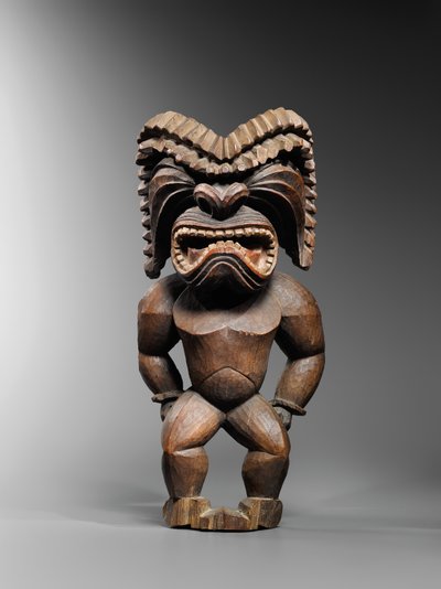 Hawaiiansk figur, kona-stil, representerande krigsguden, ku ka ’ili moku, ca 1780-1820 (trä) av School Hawaiian