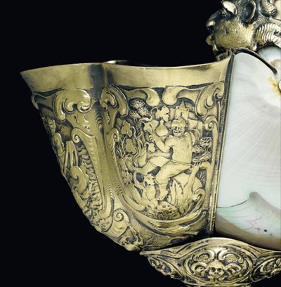 Monterad nautiluskopp, Nagyszeben, mitten av 1600-talet (skal & silverförgylld) (detalj av 3434804) av School Hungarian