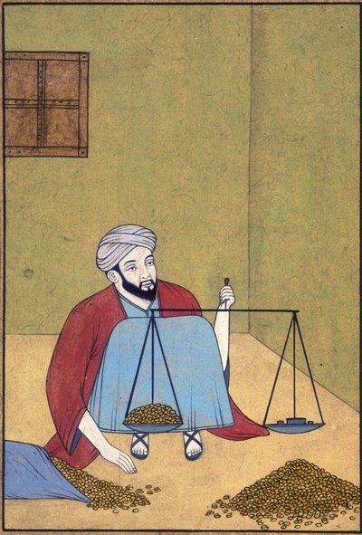 Lägg till eller 3183 A shroff vägande mynt, ca 1910 (akvarell på papper) av School Indian