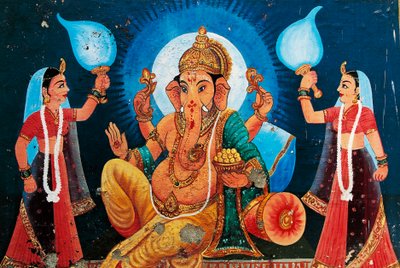 Skildring av Ganesh, Benares, Indien av School Indian