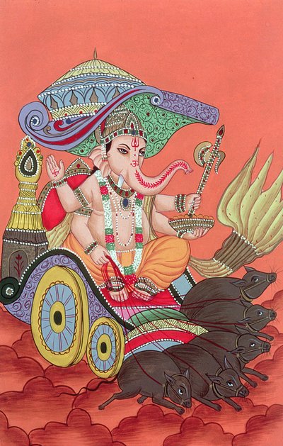 Ganesh, elefantguden (gouache på papper) av School Indian