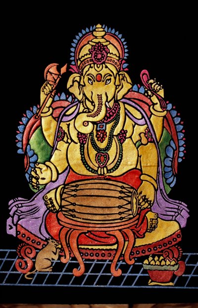 Lord Ganesha Ganpati spelar musikinstrument broderiarbete av School Indian