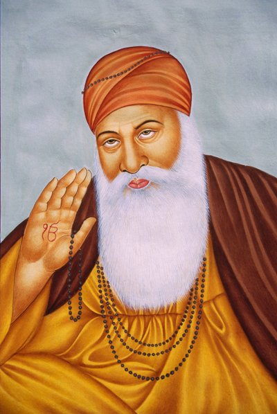 Lord Guru Nanak Miniatyrmålning på papper av School Indian