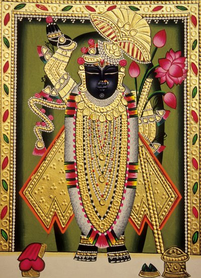 Lord Shrinathan Nathdwaran Miniatyrmålning på papper av School Indian