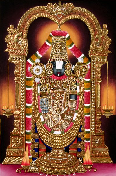 Lord Thirupati Balaji Miniatyrmålning på papper med guldprägling av School Indian