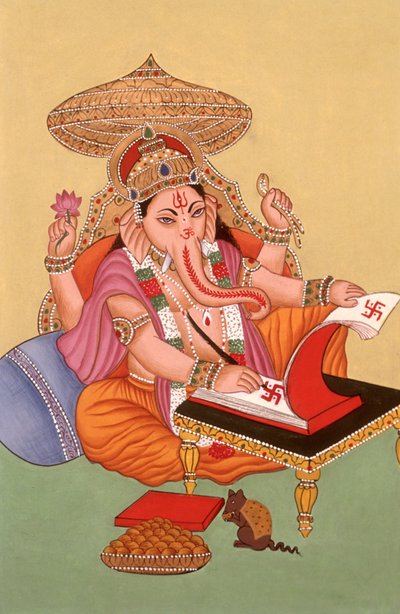Miniatyrmålning Elefanthuvud Gud Ganesh Ganpati, Indien av School Indian