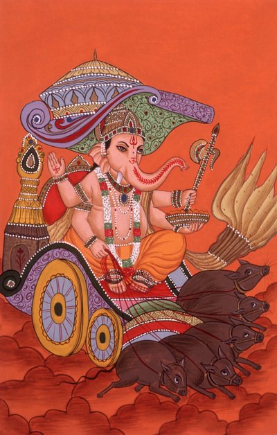Miniatyrmålning Elefanthuvud Gud Ganesh Ganpati, Indien av School Indian